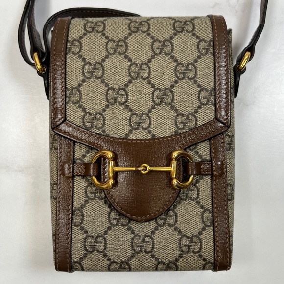 Gucci Horsebit 1955 Mini Bag Crossbody Purse Brown GG - Picture 2 of 10